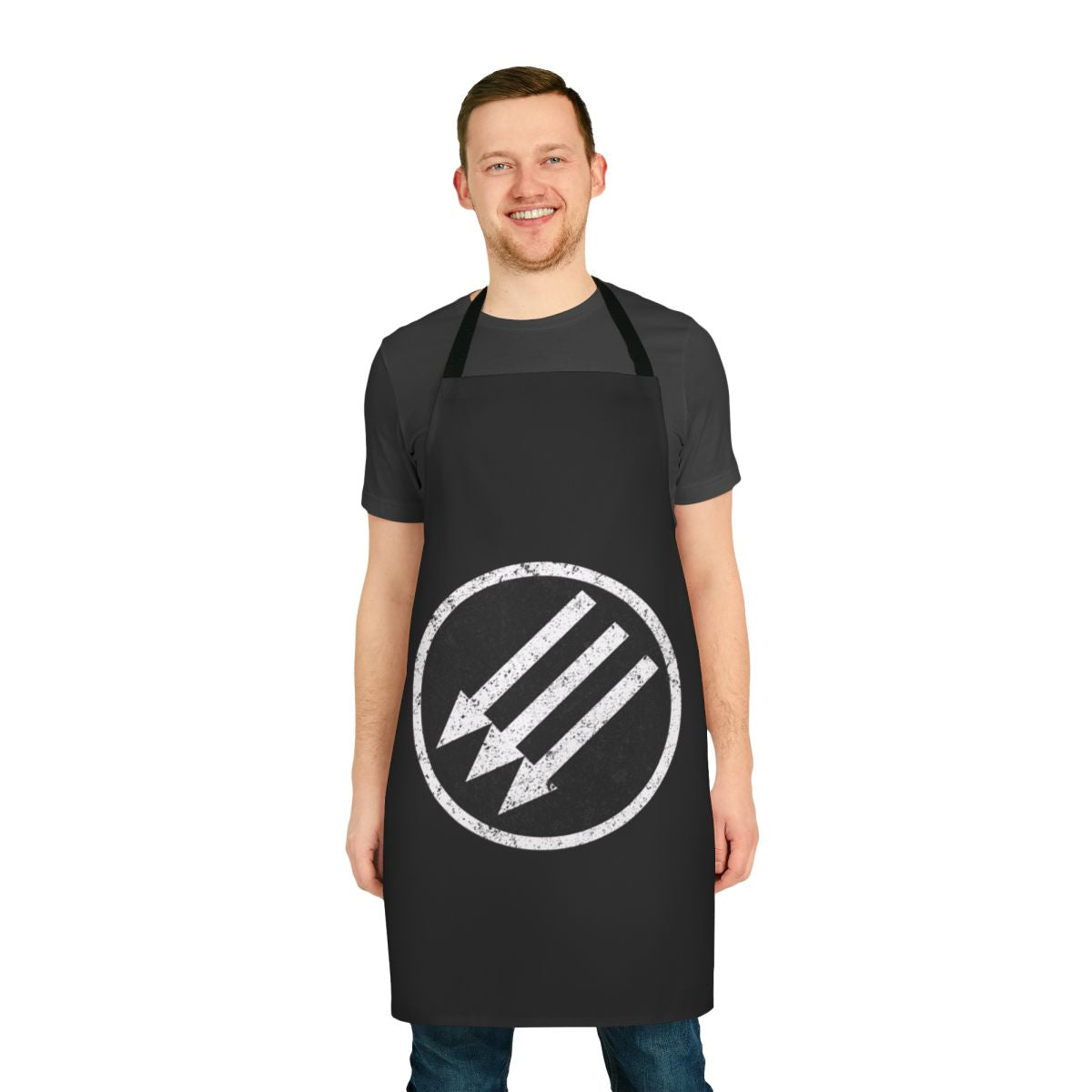 Red and black antifascist apron with three arrows symbol
