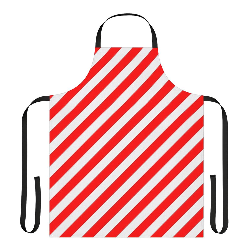 Red and white diagonal striped cotton apron