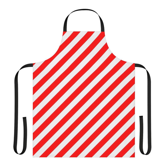 Red and white diagonal striped cotton apron