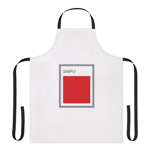 Closeup of a high-quality red apron featuring a simple, contemporary design