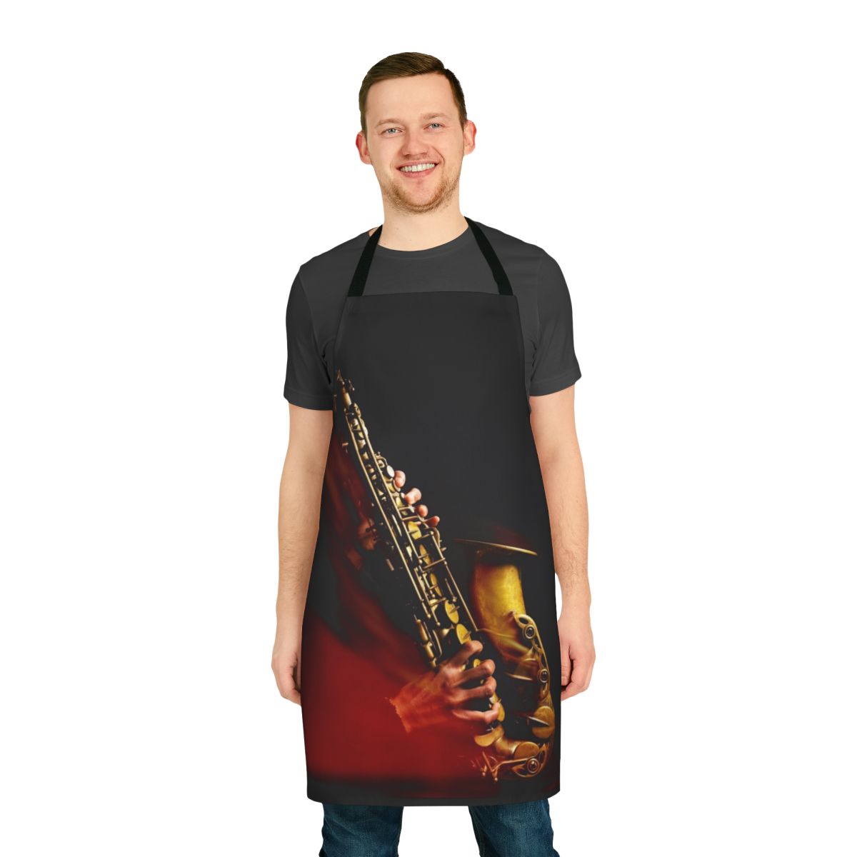 Vibrant red flame design alto saxophone apron