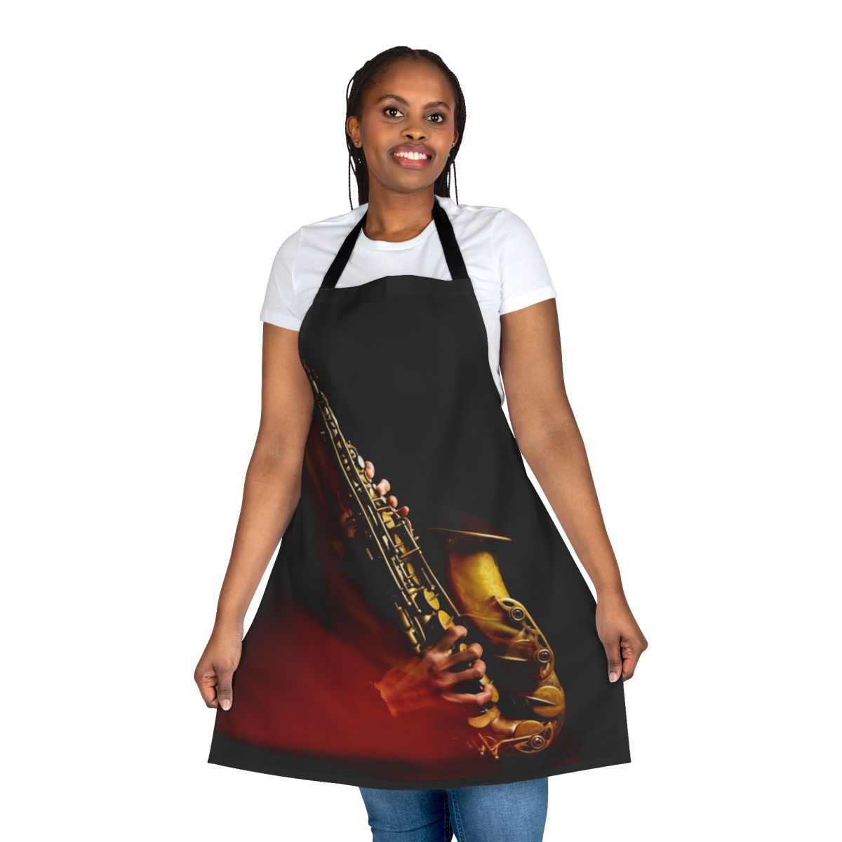Vibrant red flame design alto saxophone apron