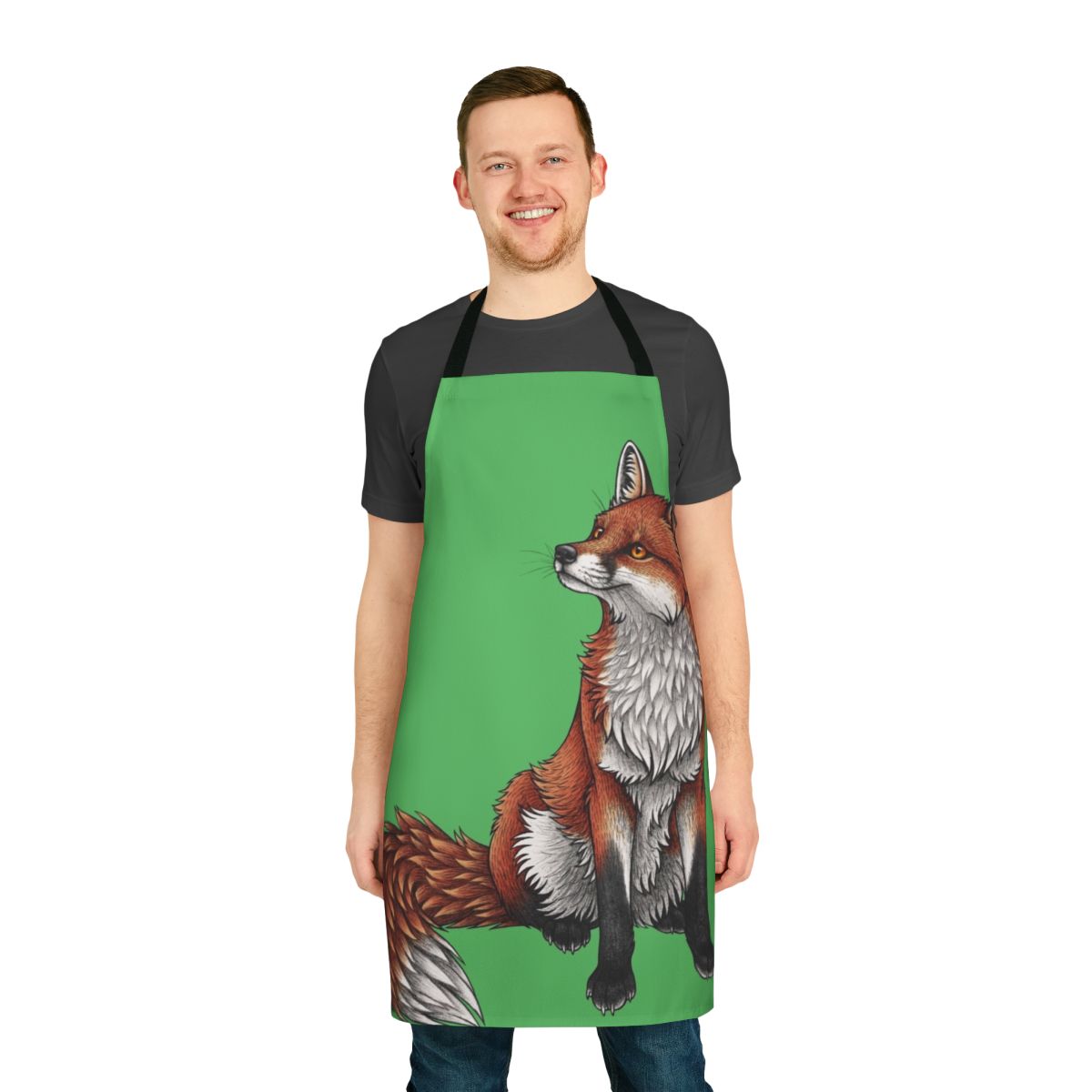 Vibrant red fox design printed on high-quality kitchen apron