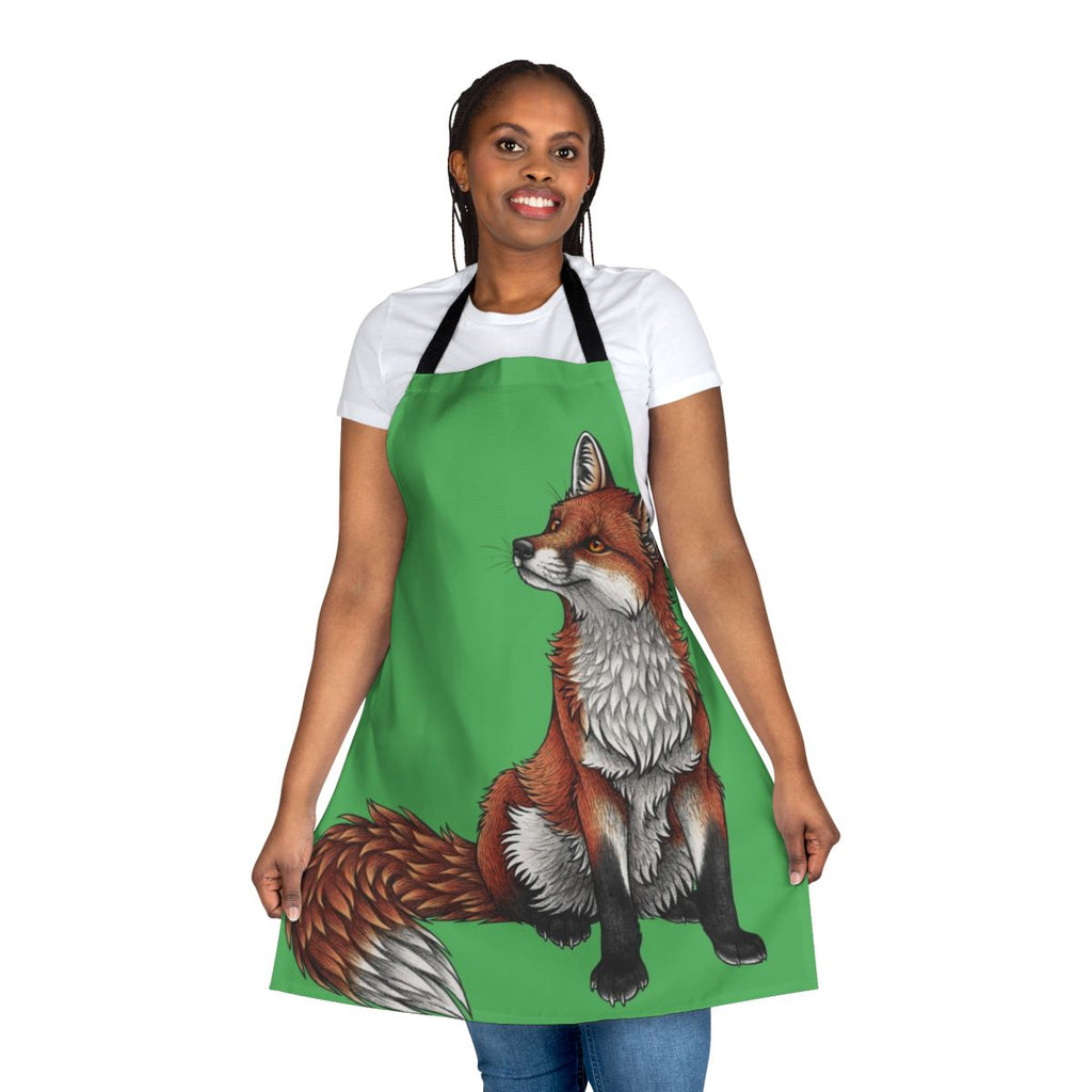 Vibrant red fox design printed on high-quality kitchen apron