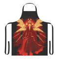 Red apron with devil and sword design, perfect for gaming enthusiasts