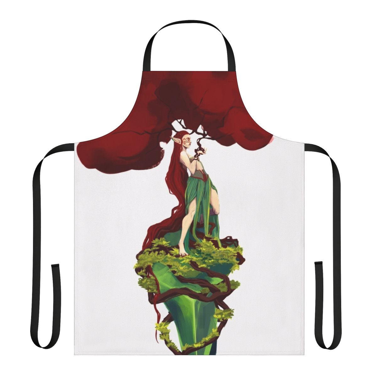 Red tree-patterned apron for kitchen use