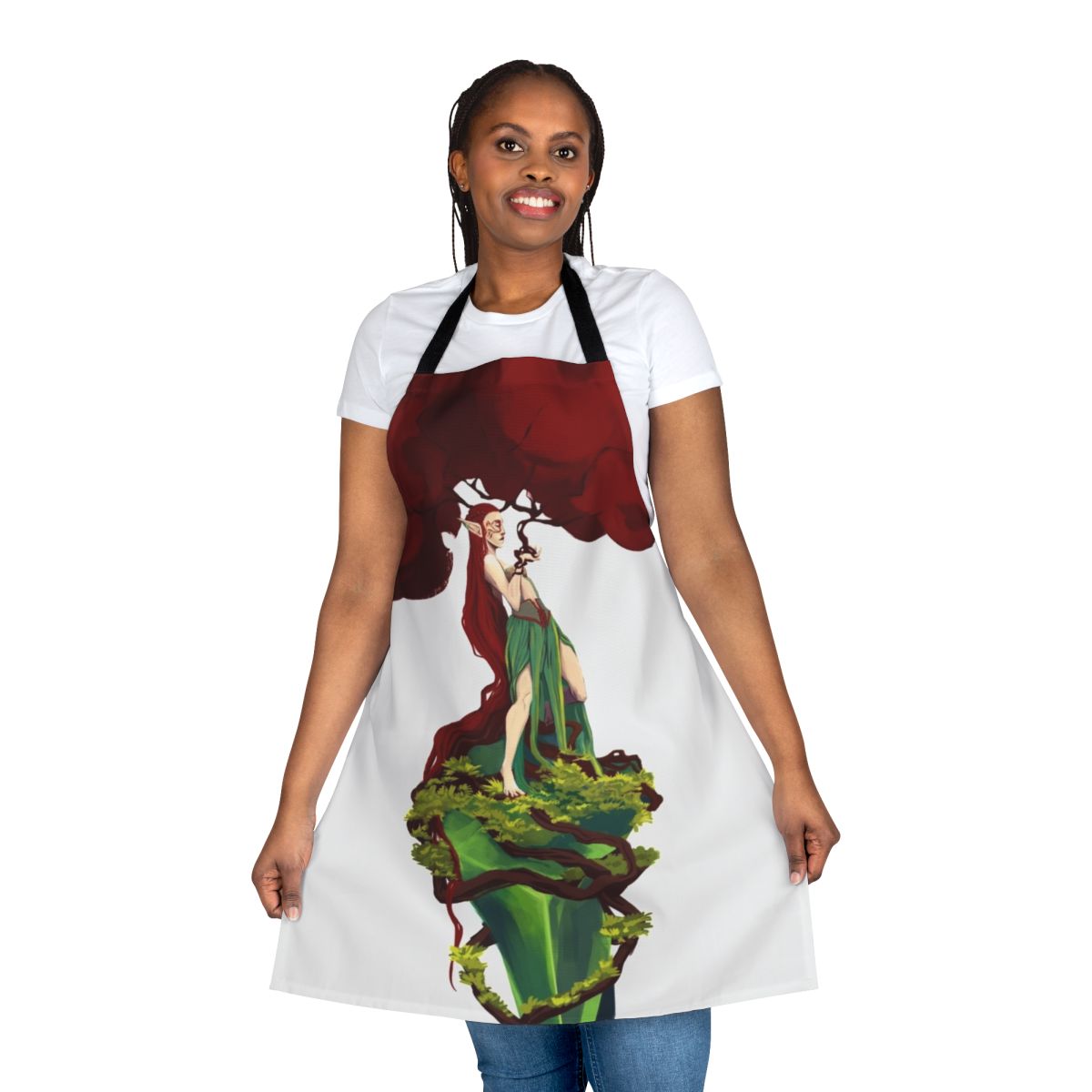 Red tree-patterned apron for kitchen use