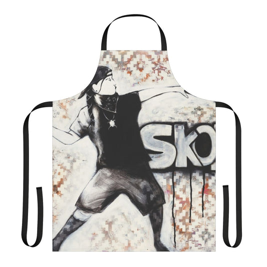 Reservation Dogs themed apron featuring a bold, contemporary native american art design