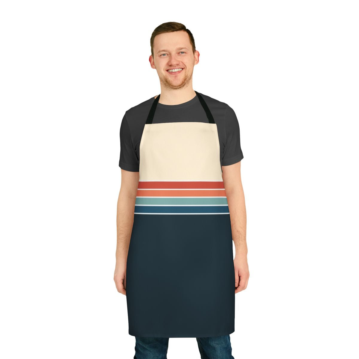 Vintage-inspired striped apron with a modern touch, perfect for the kitchen or dining room.