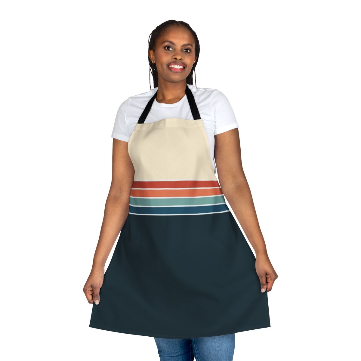 Vintage-inspired striped apron with a modern touch, perfect for the kitchen or dining room.