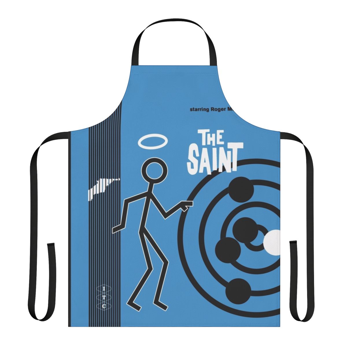 Apron featuring a modern, minimalist design inspired by the 1960s/1970s TV series 'The Saint'