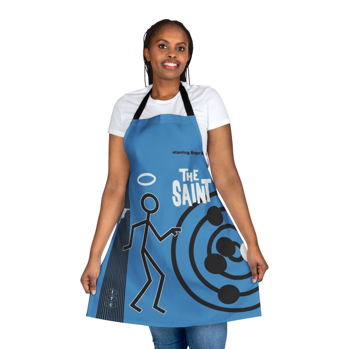 Apron featuring a modern, minimalist design inspired by the 1960s/1970s TV series 'The Saint'