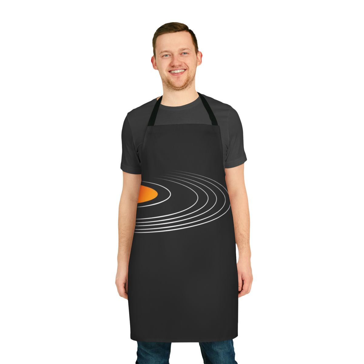 Retro vinyl record-inspired apron for music lovers, DJs, and dance enthusiasts