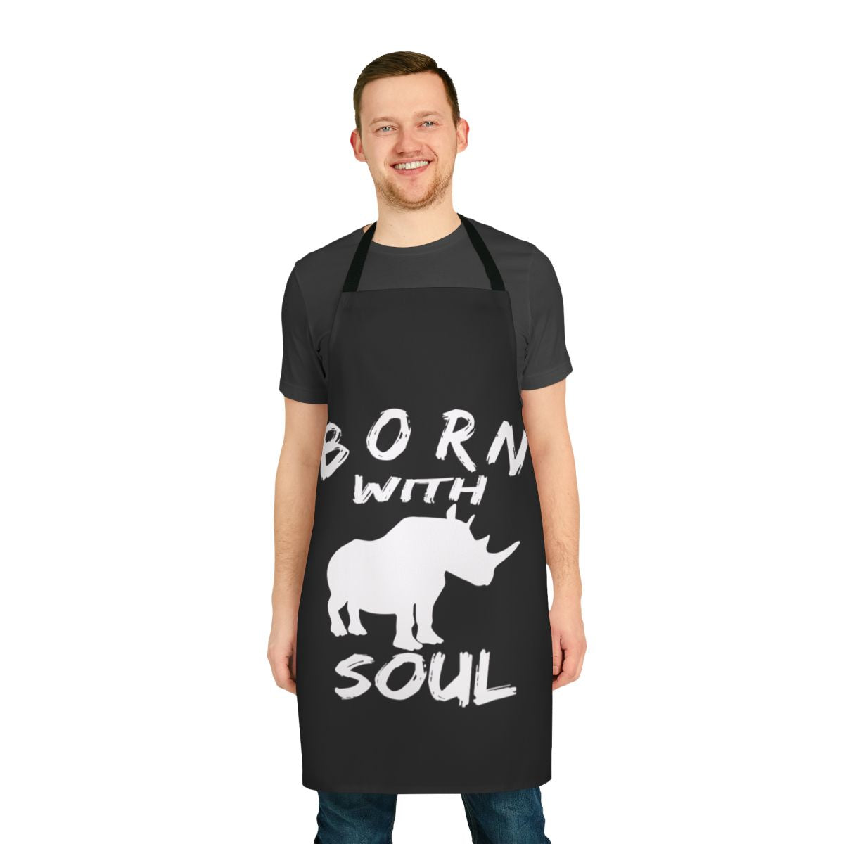 A high-quality apron featuring a rhino design, perfect for hobbies and cooking