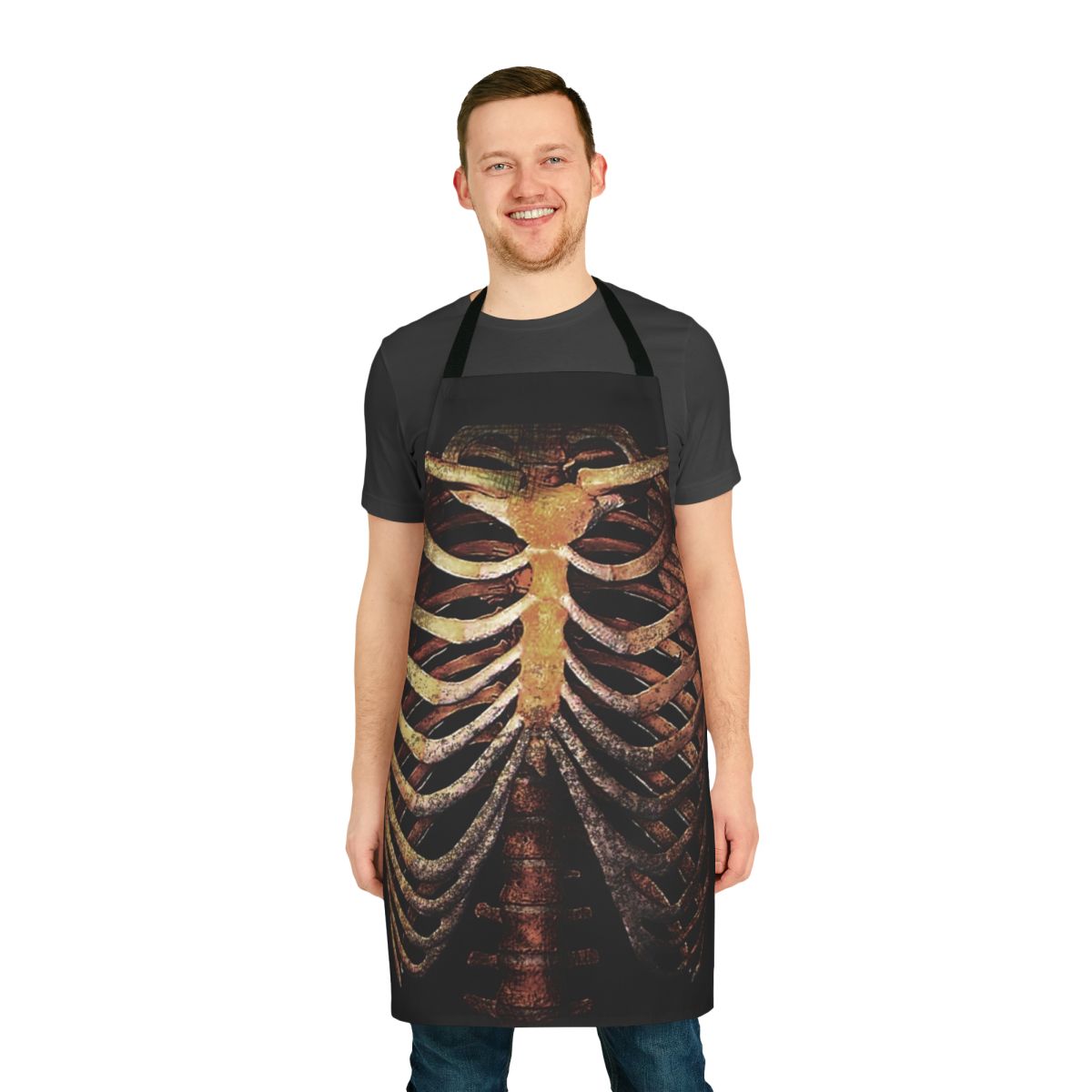 A rib cage-patterned apron, perfect for the curious and creative.