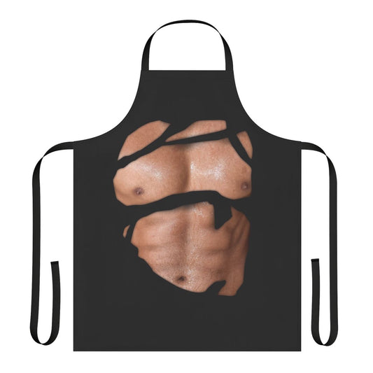 A sturdy apron featuring a distressed, ripped shirt design, perfect for the fitness-focused cook.