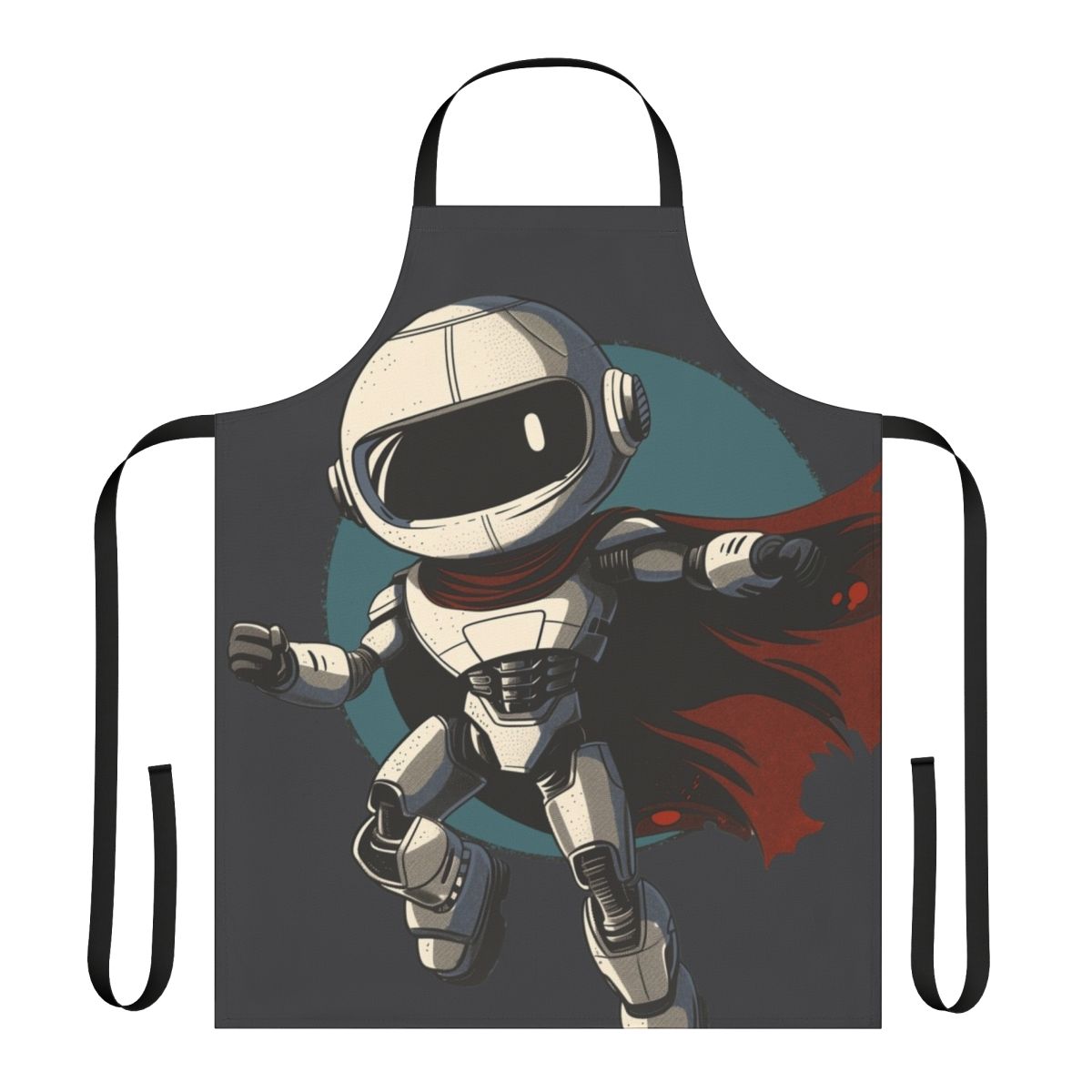 A robot-inspired apron with a playful, heroic design