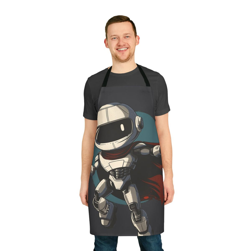 A robot-inspired apron with a playful, heroic design