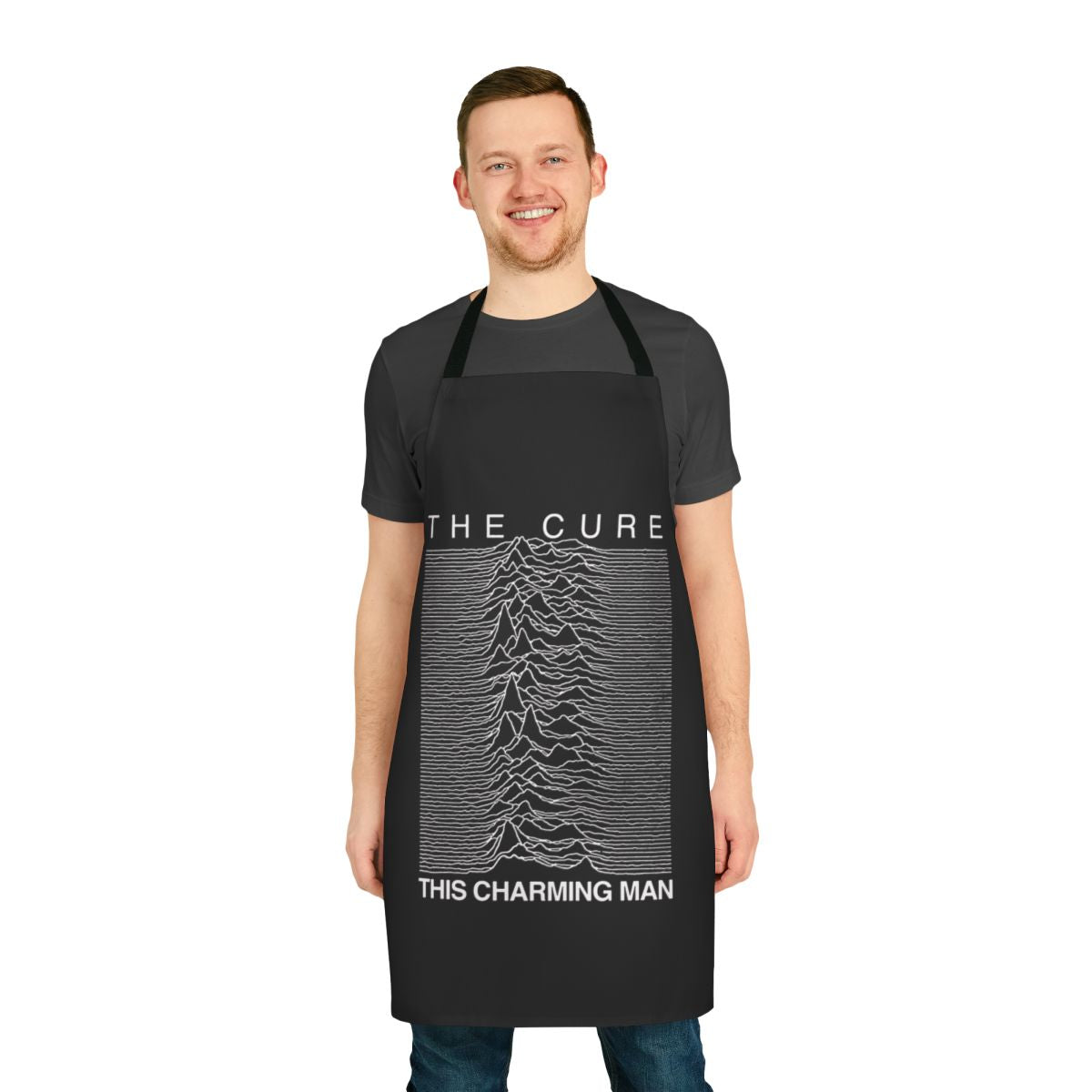 Apron featuring the iconic "Charming Man" design from the legendary new wave band, The Cure.