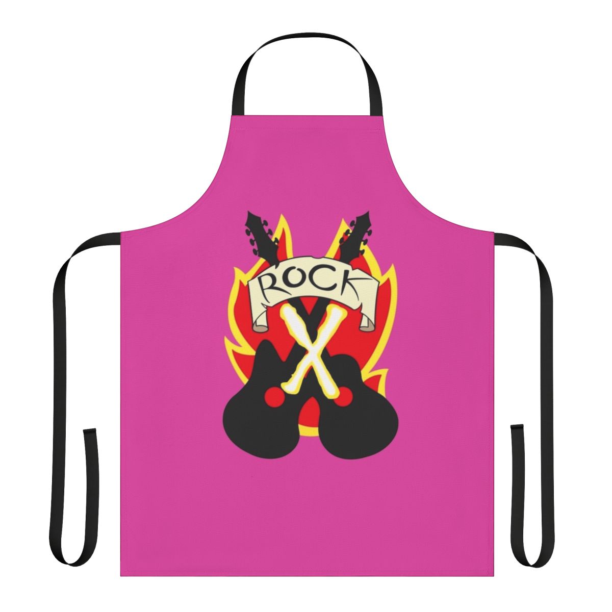 Rock-inspired crop top apron with a bold graphic design, perfect for cosplay or casual wear.