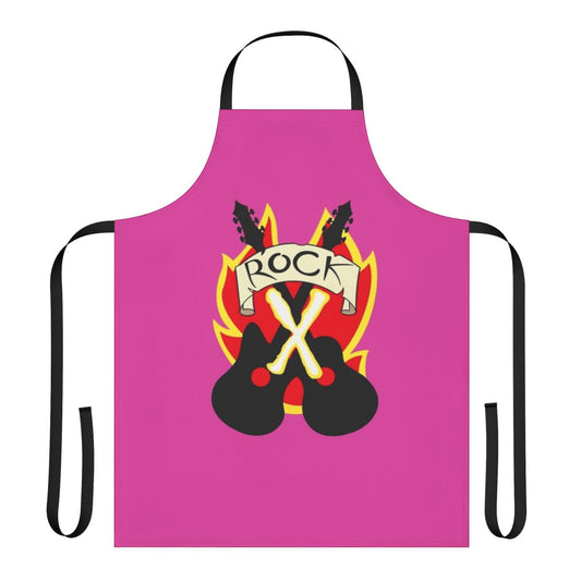 Rock-inspired crop top apron with a bold graphic design, perfect for cosplay or casual wear.