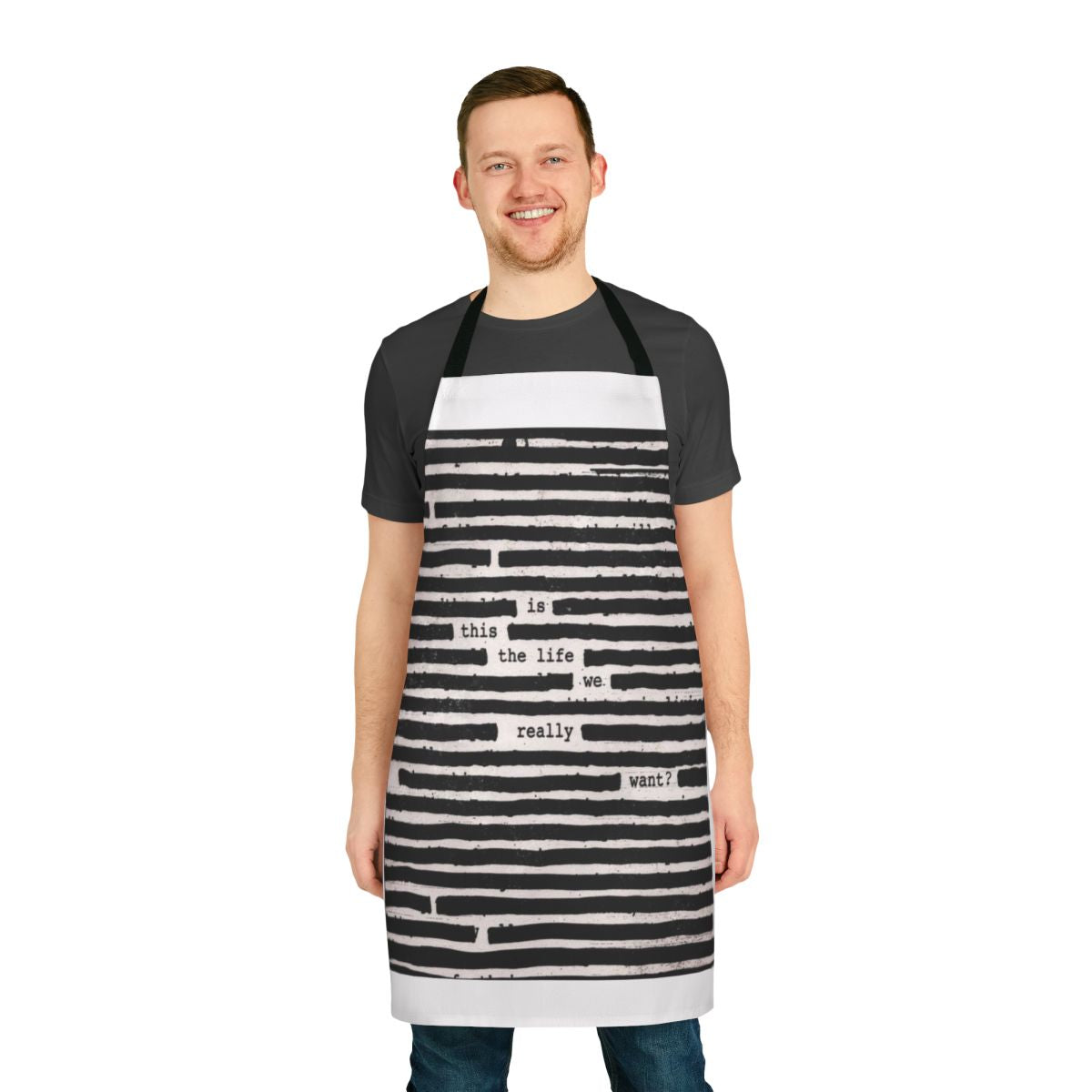 Stylish kitchen apron featuring the album art of Roger Waters' "Is This The Life We Really Want?"