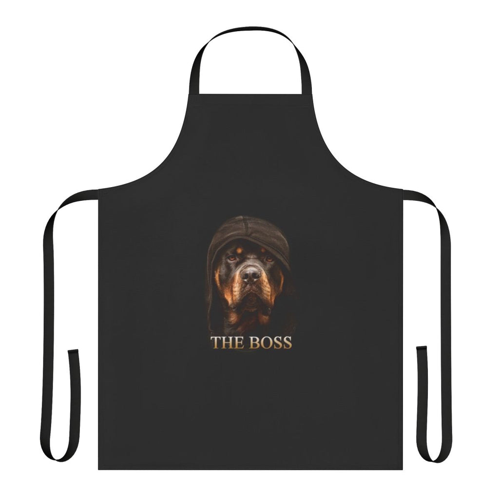 Rottweiler dog breed apron featuring the text "The Boss" by Zilly Co