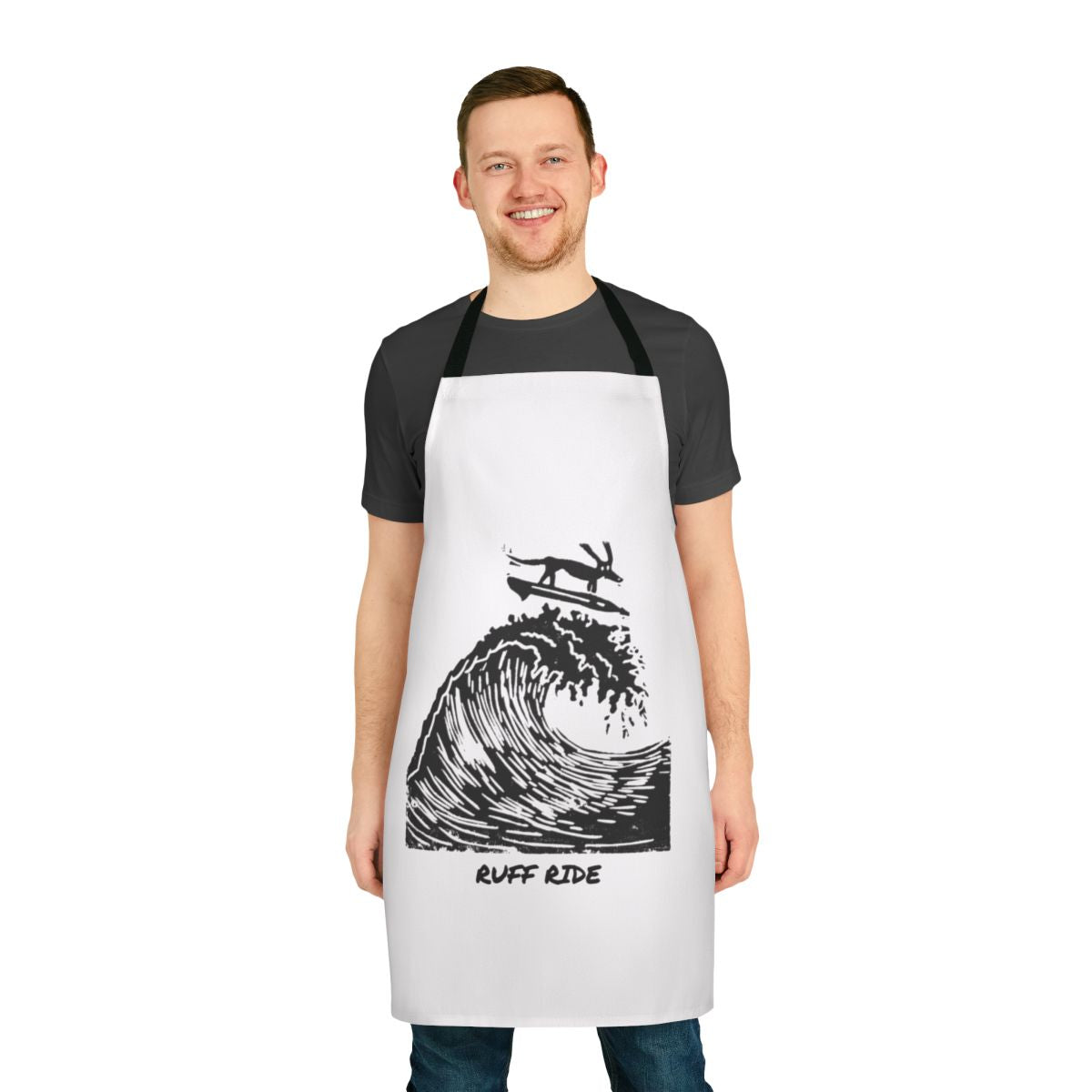 A playful and practical apron featuring a cute dog design, perfect for dog owners and enthusiasts.