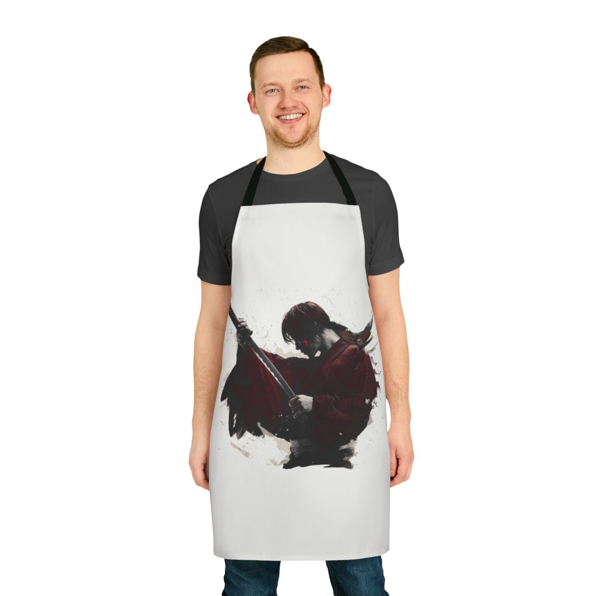 Rurouni Kenshin-inspired apron with iconic samurai imagery and design