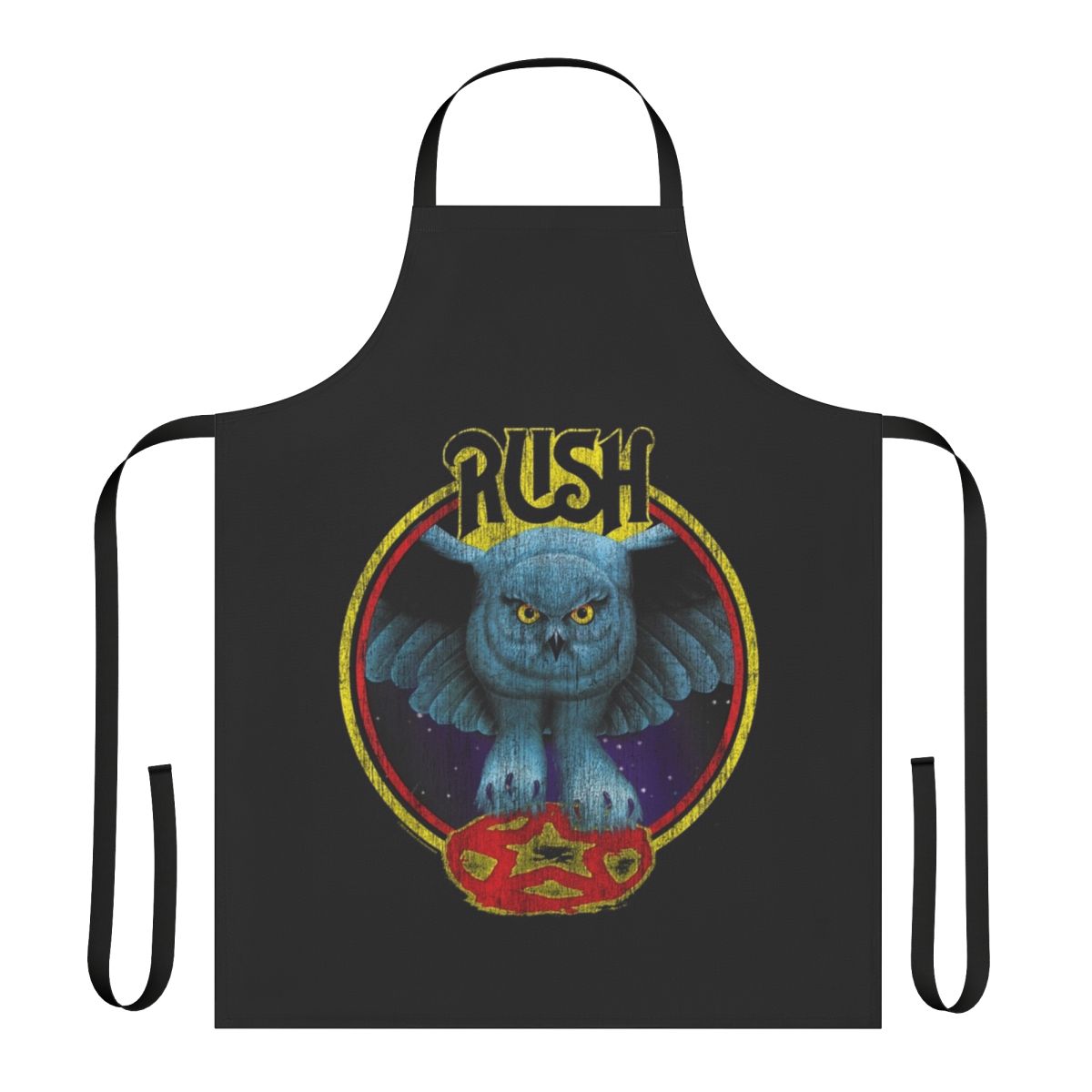Rush band inspired apron with retro heavy metal design