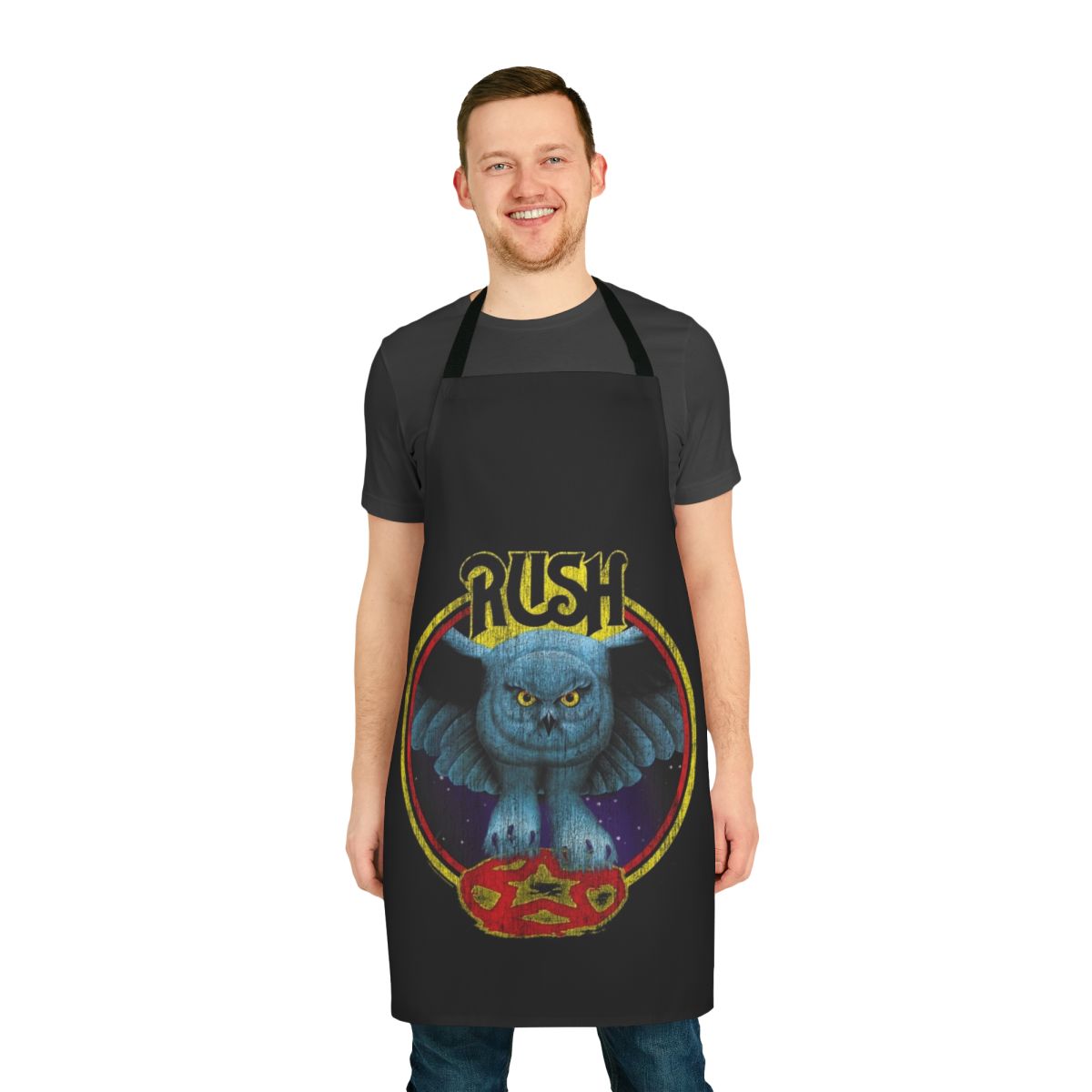 Rush band inspired apron with retro heavy metal design