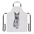 Apron featuring an illustration of a charming Russian Blue cat kitten with bright green eyes