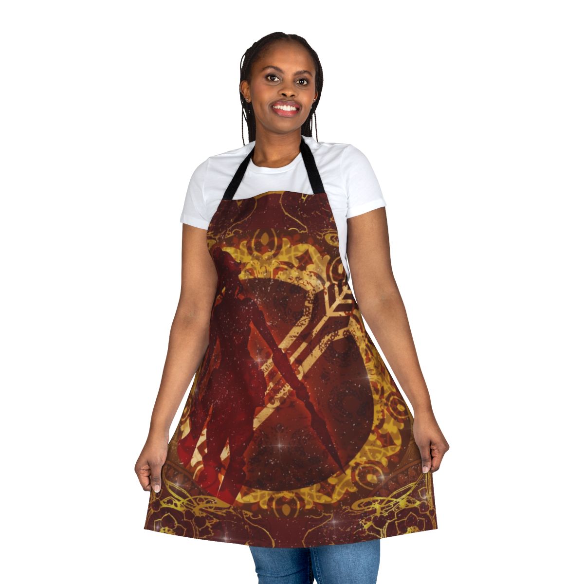 RWBY-themed apron featuring a deco circle design with Pyrrha Nikos