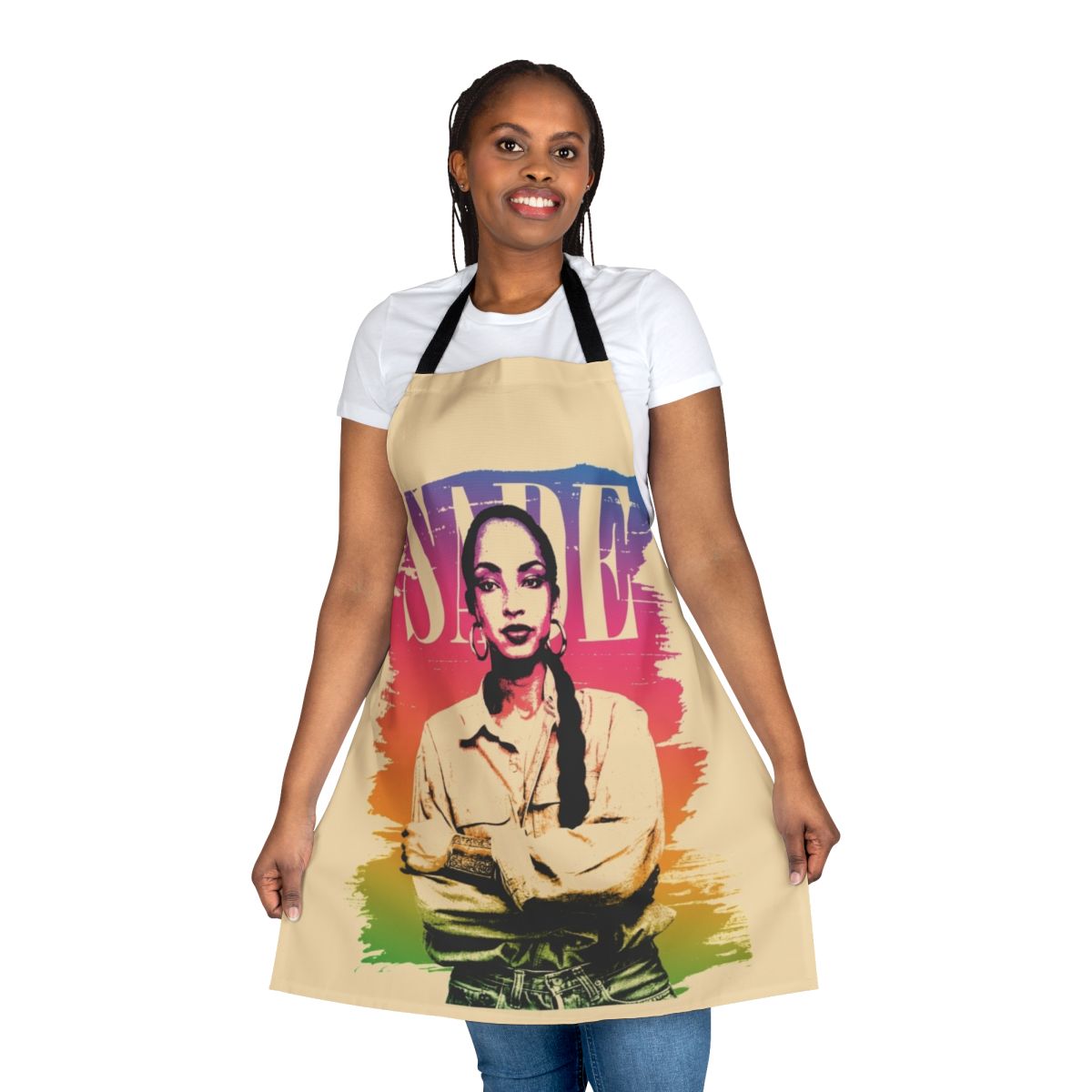 Sade-inspired apron with retro 80s design