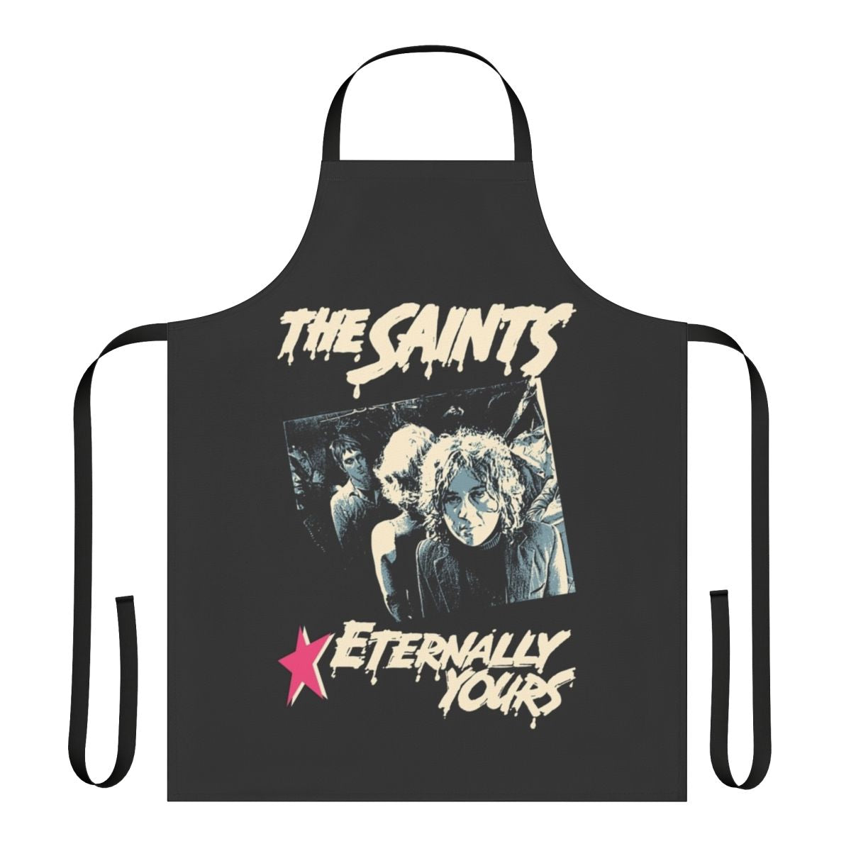 Saints-inspired apron with punk rock band logo and design