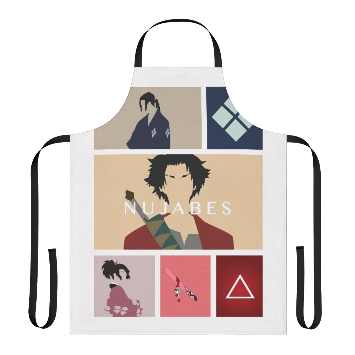 Samurai Champloo themed apron featuring iconic anime characters Mugen, Jin, and Fuu