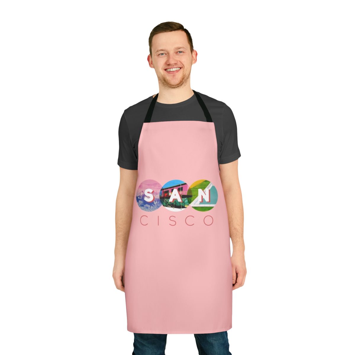 Vibrant kitchen apron featuring the indie music of San Cisco from Gracetown, Australia