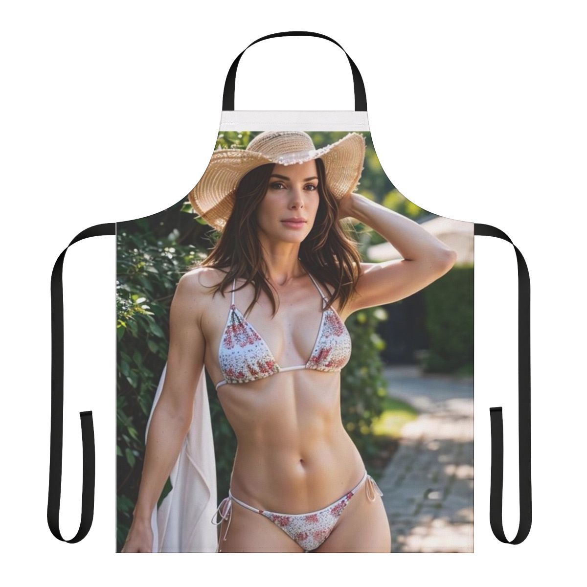 A stylish apron featuring an image of actress Sandra Bullock