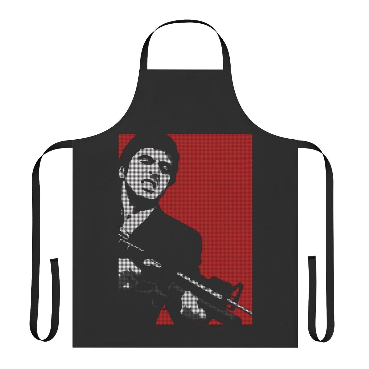Stylish scarface-themed apron with red, black, and white colors