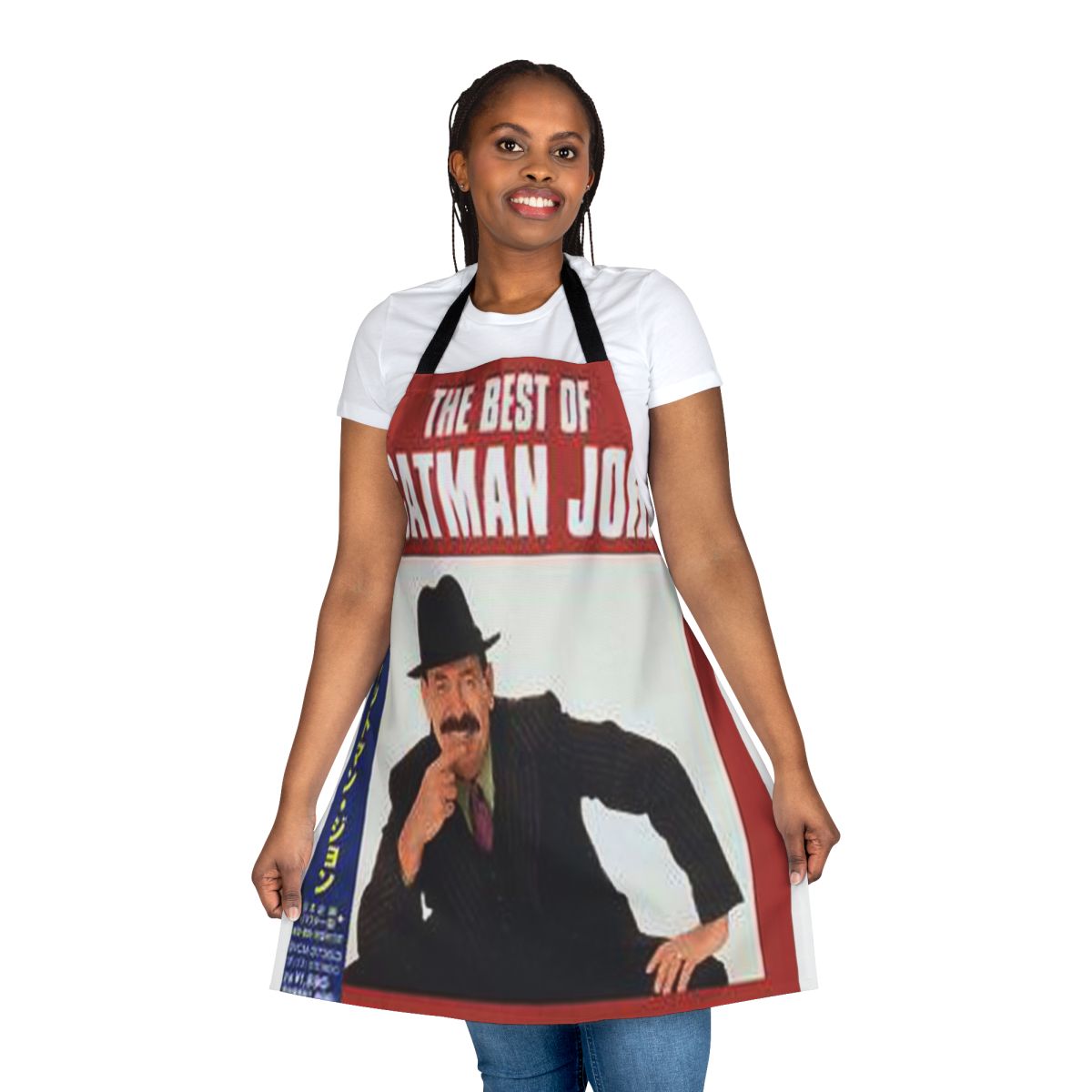 Scatman John themed apron with bold, colorful design