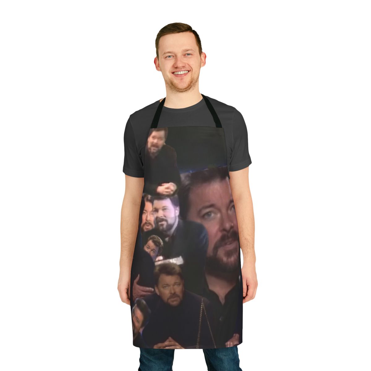 Black and white apron featuring a typographic design inspired by the sci-fi TV series "Beyond Belief"