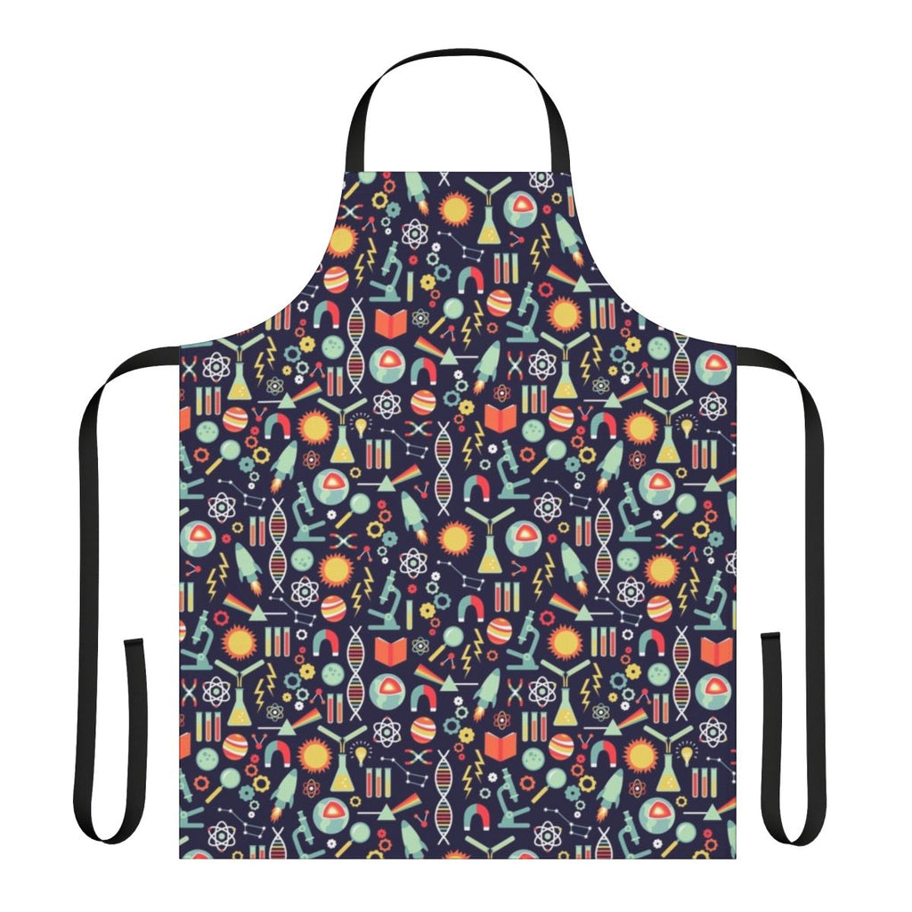 A stylish science-themed apron featuring a damask pattern, perfect for women scientists, teachers, and students.