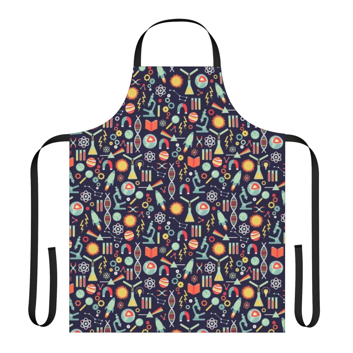 A stylish science-themed apron featuring a damask pattern, perfect for women scientists, teachers, and students.