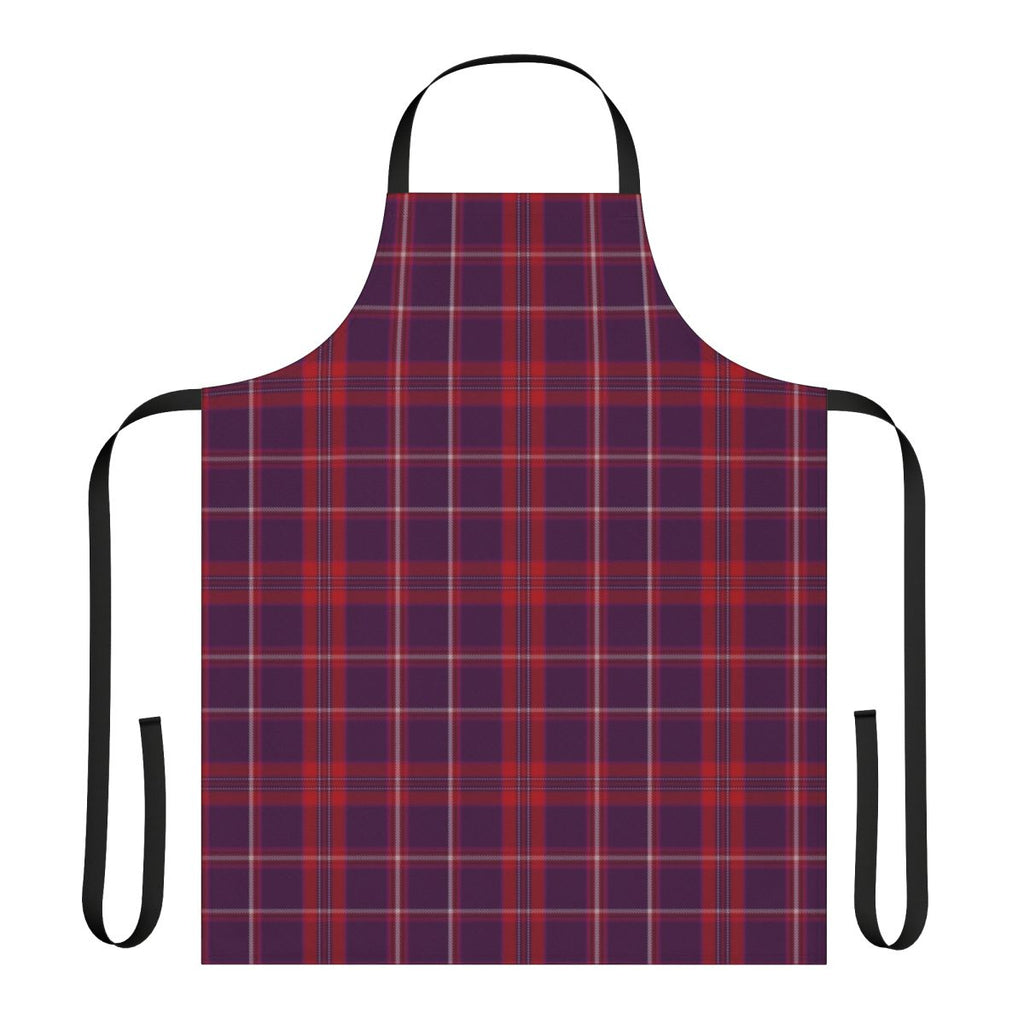Tartan plaid apron in red, black, and white patterns