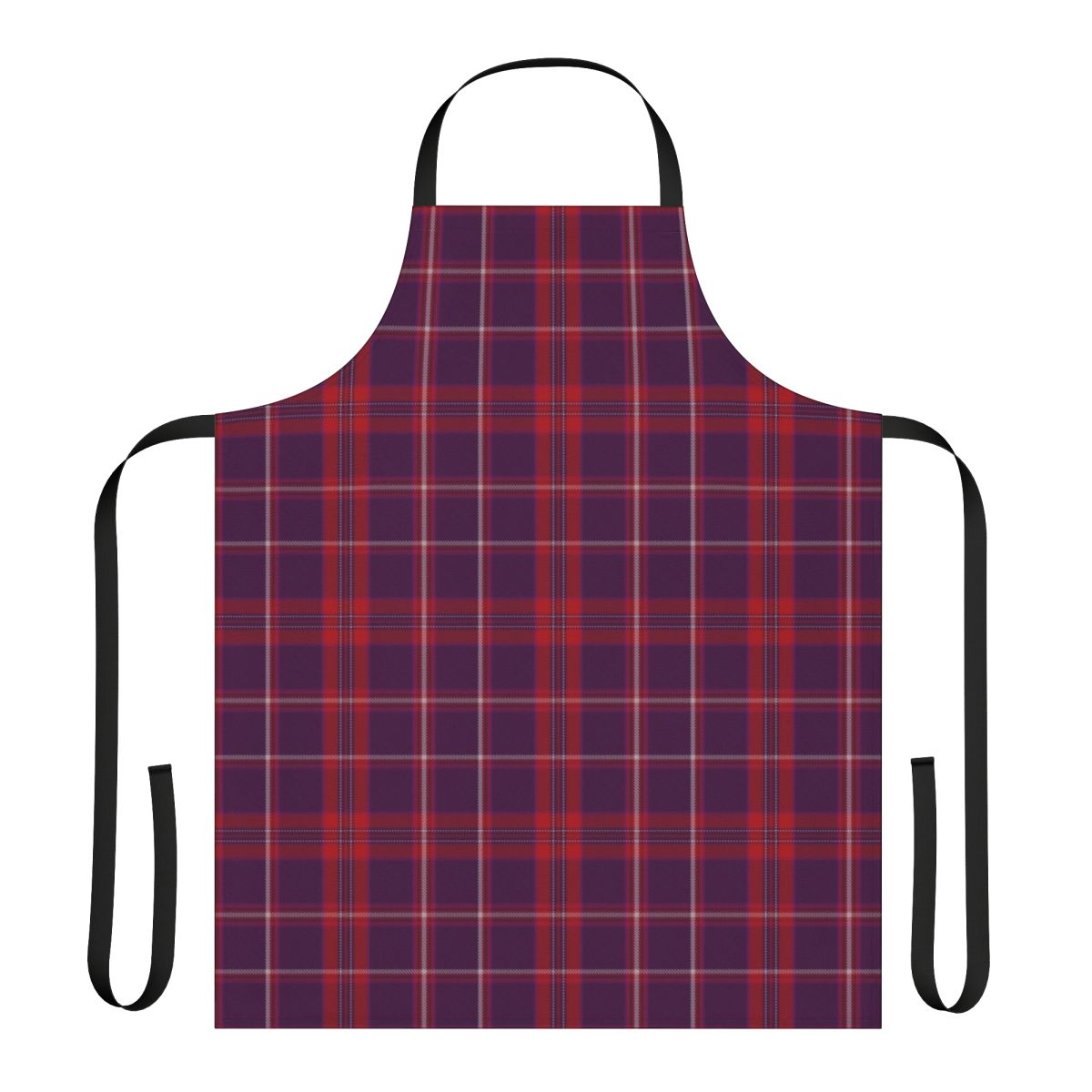 Tartan plaid apron in red, black, and white patterns