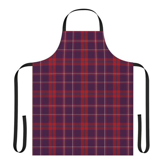 Tartan plaid apron in red, black, and white patterns