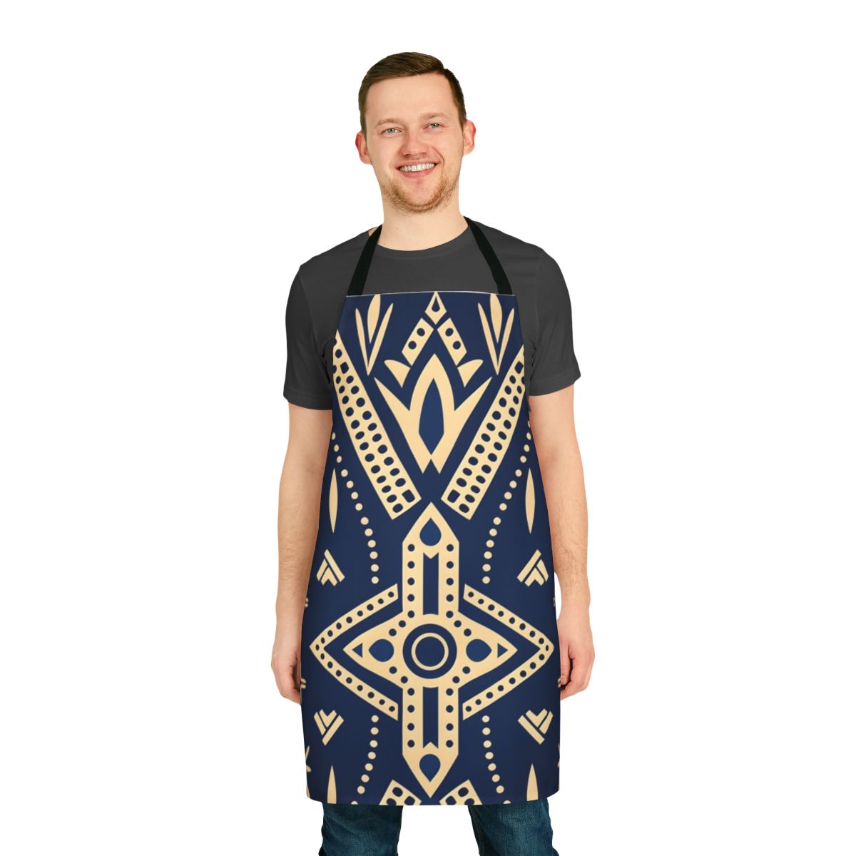 Seamless pattern apron featuring a vibrant traditional African mud cloth design.