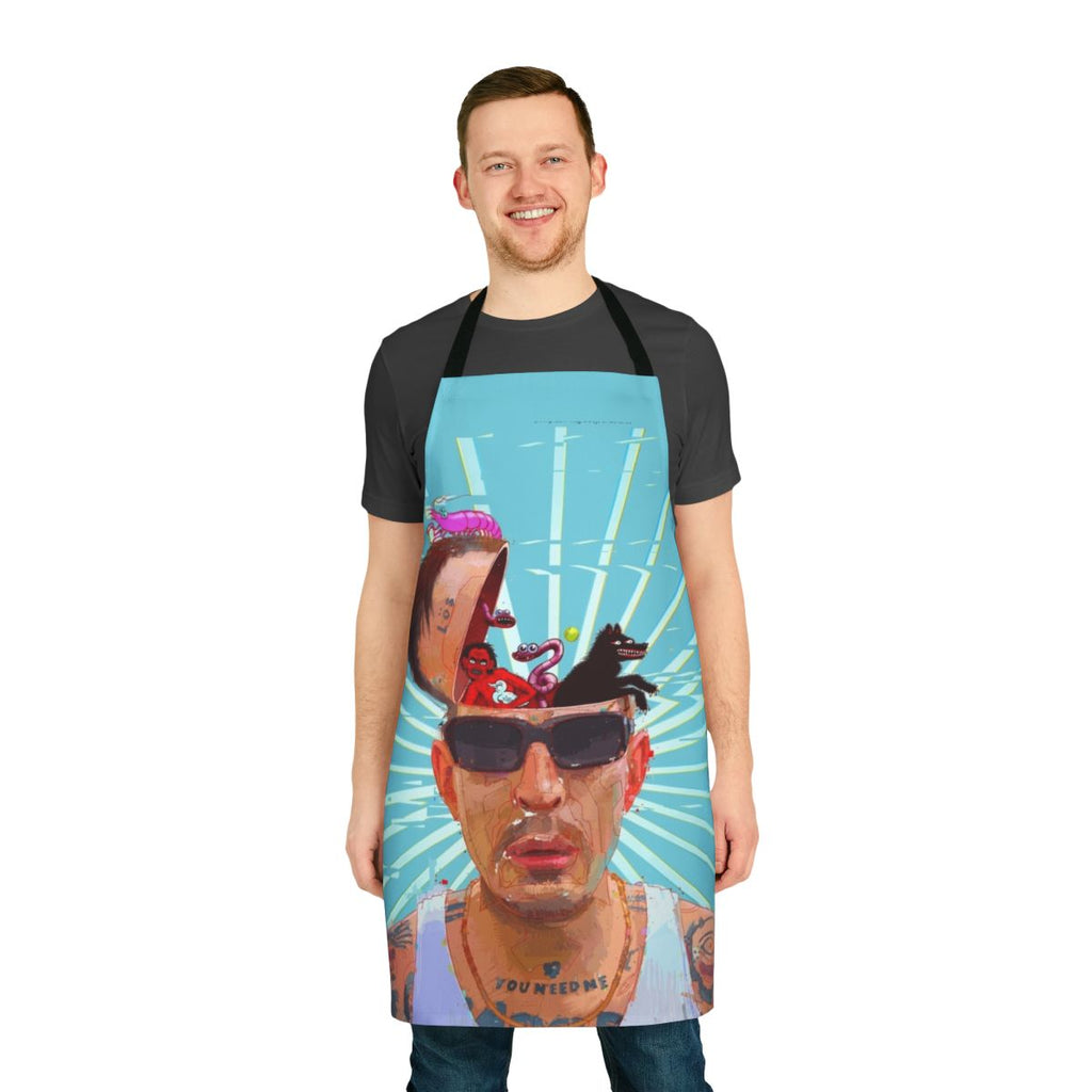 Vibrant apron featuring Viagra Boys artwork and Sebastian Murphy's distinctive style