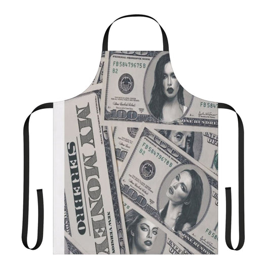 Serebro-themed apron with a music and money design