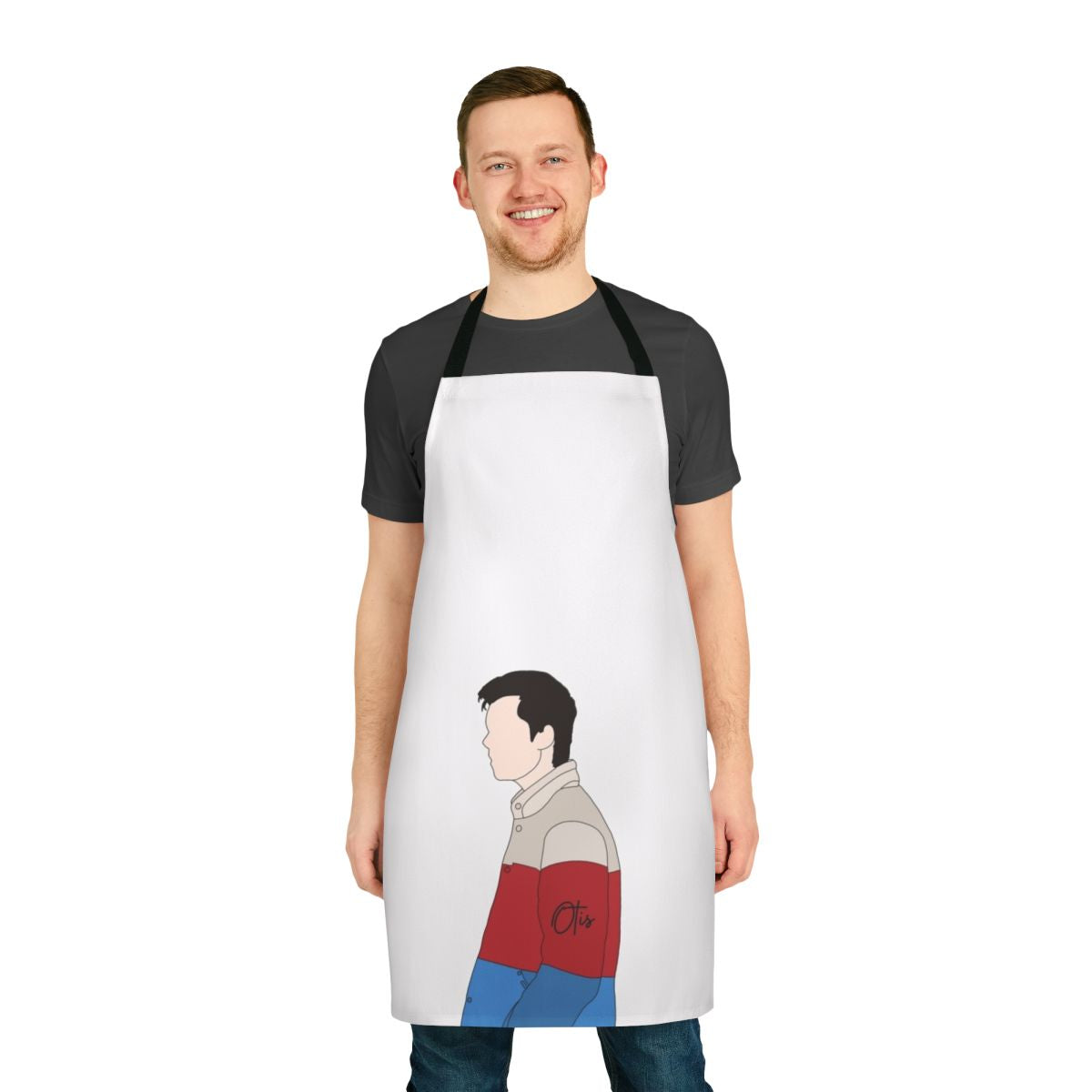 Sex Education-inspired apron featuring Otis and Maeve characters